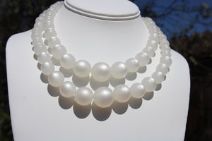 Vintage Creamy White Pearlescent Necklace - Moonstone Lucite Large Beads Two-strand Retro Necklace