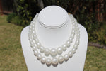 Vintage Creamy White Pearlescent Necklace - Moonstone Lucite Large Beads Two-strand Retro Necklace