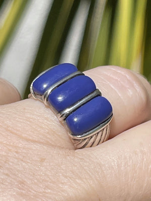 Vintage Sterling Silver Shrimp Style Ring with Lapis Lazuli Gemstones Ring Size 7