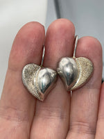 Sterling Silver Heart Earrings - Puffy Heart Latch Back 925 CI Earrings