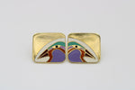 Vintage Laurel Burch Enamel Earrings Square Gold-tone Bird of Paradise