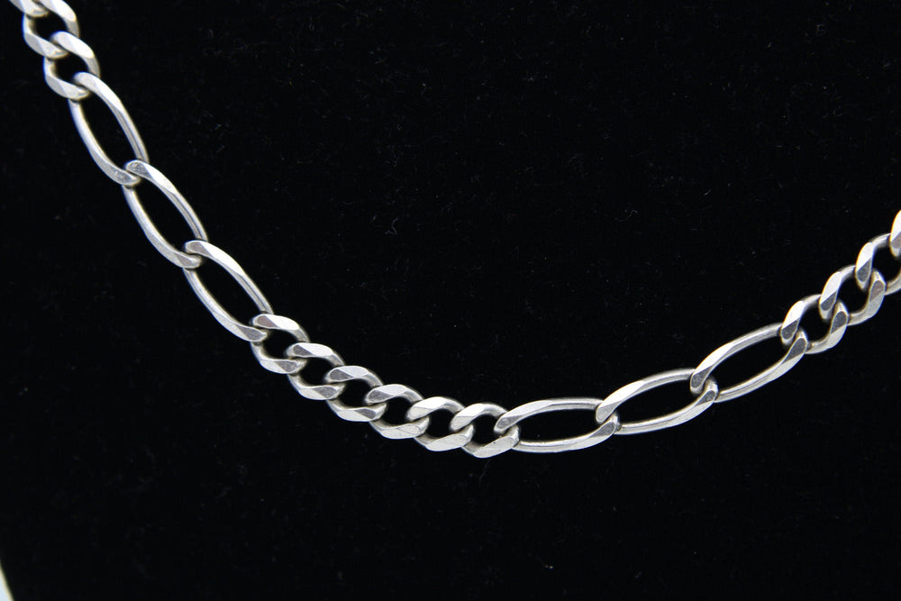 Mexican Sterling Silver Vintage Figaro Type Link Chain Necklace 24 in 5mm -  MD28V Mex 925