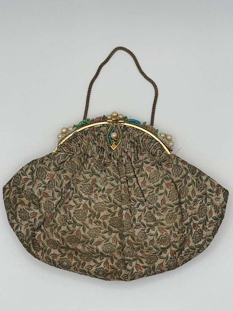 Antique Exclusive Hand Bags By Ed B. Robinson Floral Tapestry + Beads Purse