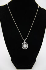 Beautiful Sterling Silver CZ Pendant Necklace Box Chain 925 - Art Deco Antique Look