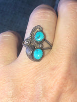 Vintage Native American Indian turquoise double gemstone Size 6.75 Navajo