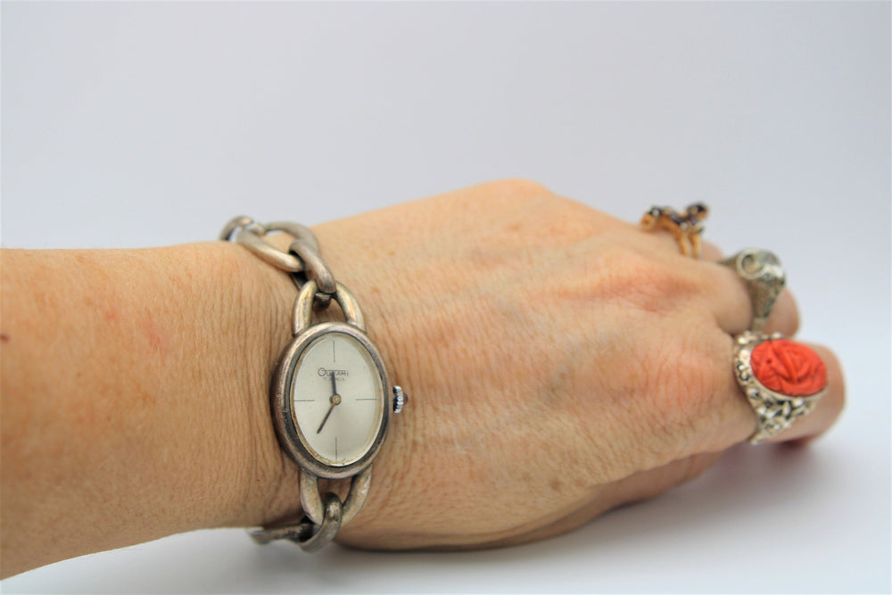 Antique Rare Gurami Italian Wristwatch 800 Silver including Chain Link Bracelet