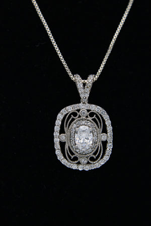 Beautiful Sterling Silver CZ Pendant Necklace Box Chain 925 - Art Deco Antique Look