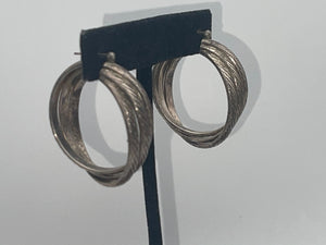 Big Vintage triple hoop Earrings made of solid sterling silver 925 braided unusual wide layered Patina