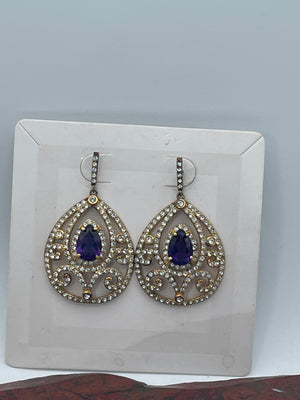 Beautiful large teardrop shape earrings NWT ? Vintage Original price tag 249 amethyst/clear cz - crystals Cocktail - holiday party