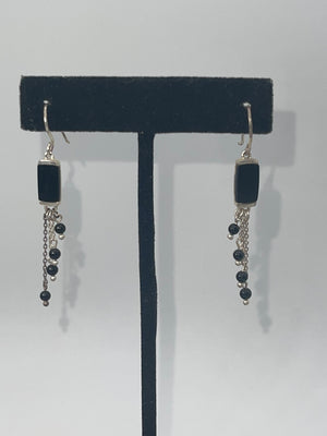 Vintage Black Onyx Gemstone Sterling Silver 925 Dangling Drop Earrings