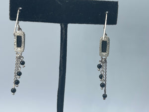 Vintage Black Onyx Gemstone Sterling Silver 925 Dangling Drop Earrings