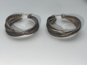 Big Vintage triple hoop Earrings made of solid sterling silver 925 braided unusual wide layered Patina