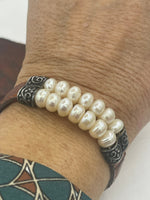 Beautiful White Pearl on Leather Band w Sterling Silver Buckle Style Closure Bracelet Honora