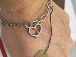 Vintage Sterling Silver 925 Link Chain Bracelet Heart Charm Genuine Diamond
