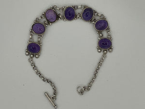 Beautiful Deep Purple Amethyst Gemstone Bracelet Sterling Silver 925 Toggle clasp 8.25 inches long