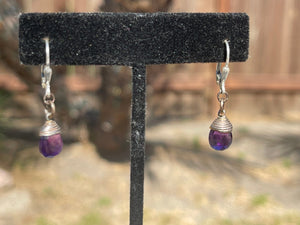 Stunning deep Purple Minimalist Sterling Silver 925 and Amethyst Gemstone Earrings Latch Back Ear Wires Small and Lightweight