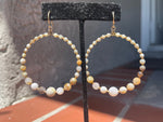 Big Vintage Gorgeous White Agate Gemstone Beaded Hoop Earrings Sterling Silver / Gold Vermeil Ear Hooks