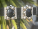 Vintage Taxco Mexico Sterling Silver Big Heavy Native Clip or Pierced Earrings Black Onyx Modernist Convertible Heavy Almost 21 Grams
