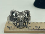 Vintage Sterling Silver Bikers Ring Mens / Mans Skull Skeleton Devil Rams Horns Unique and unusual Big Size 15