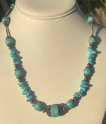 Beautiful Beaded Turquoise ornate Silver tone Beads Statement Necklace 22.75 Inches Long