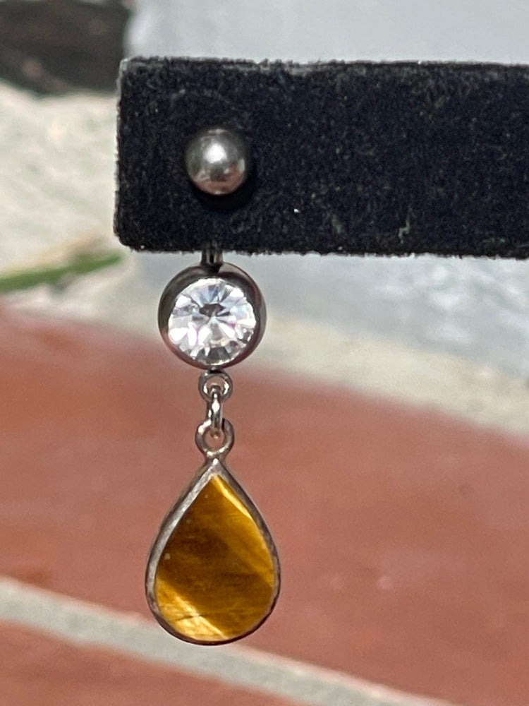 Beautiful Vintage Tigerseye Gemstone Sterling Silver Charm Belly Ring New Stainless Steel & Crystal