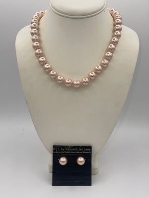 Vintage KJL Faux Pearl Necklace & Earrings Set 11.5mm Wide 18-21.5 inches  Off White - Beige Beautiful Kenneth Jay Lane Pierced Earrings New