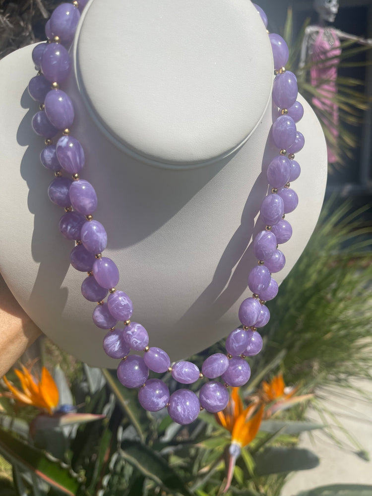 Vintage Large Beaded Lucite Amethyst Purple Necklaces & Clip Earrings Designer Joan Rivers