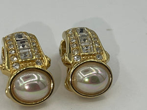 Vintage Designer Nolan Miller Clip On Earrings  Faux Pearl Crystals Beautiful New in Box New in Box