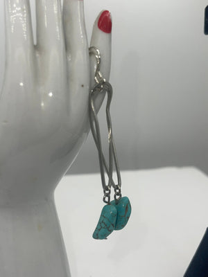 Vintage Long Dangles Turquoise Gemstone Earrings Sterling Silver Ear Hooks