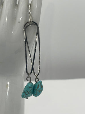 Vintage Long Dangles Turquoise Gemstone Earrings Sterling Silver Ear Hooks