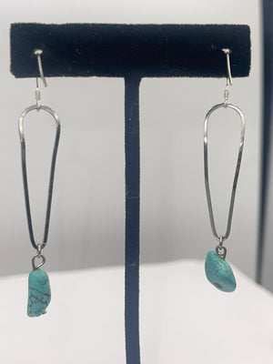 Vintage Long Dangles Turquoise Gemstone Earrings Sterling Silver Ear Hooks