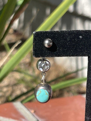 Vintage Sterling Silver Turquoise Gemstone Charm w New Stainless Steel /Crystal Belly Ring Unique & Unusual