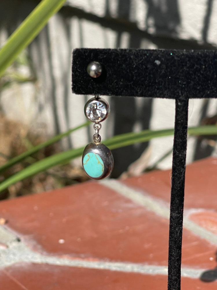 Vintage Sterling Silver Turquoise Gemstone Charm w New Stainless Steel /Crystal Belly Ring Unique & Unusual