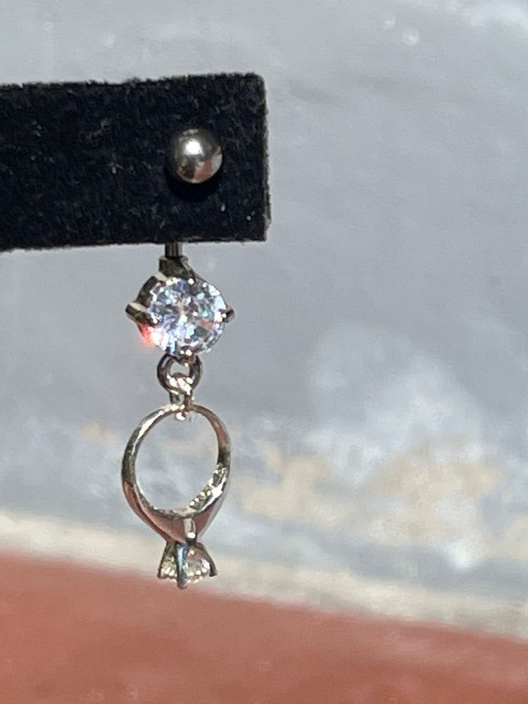 Vintage Sterling Silver 925 Wedding- Engagement Ring Charm- New Stainless Steel and CZ Belly Ring