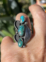 Vintage Native American Sterling Silver Turquoise Gemstone Ring Tall Saddle southwestern Size 5.25