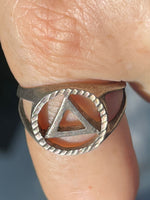 Vintage Sterling Silver 925 AA Symbol Ring Alcoholics Anonymous Support Artisan Made Unique Sobriety