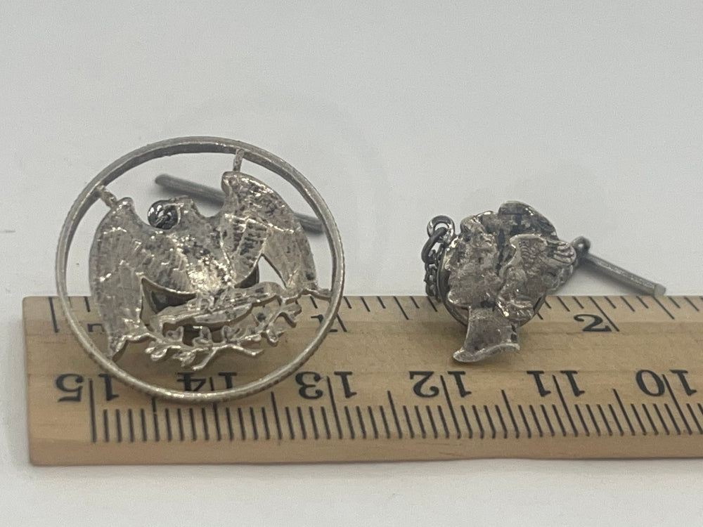 Antique- Vintage Sterling Silver Quarter & Dime Cutout Tie Tack Lapel Pin Lot Pre 1964