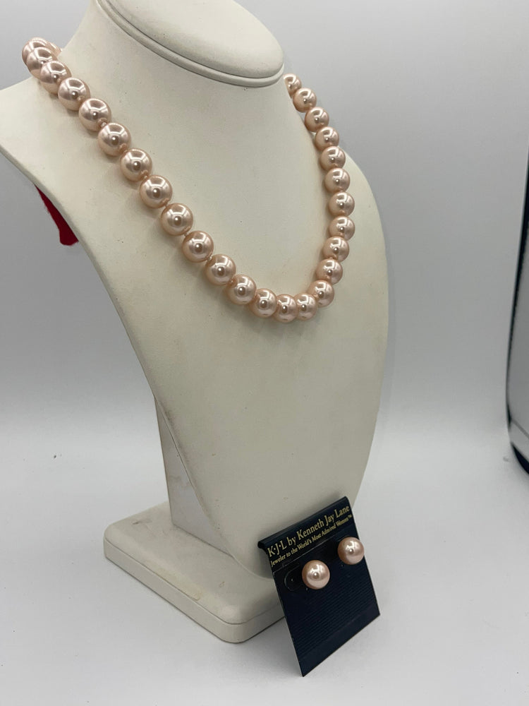 Vintage KJL Faux Pearl Necklace & Earrings Set 11.5mm Wide 18-21.5 inches  Off White - Beige Beautiful Kenneth Jay Lane Pierced Earrings New