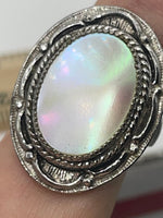 Vintage Designer Judy Lee MOP Shell Ring Silver Tone Adjustable Southwestern Design