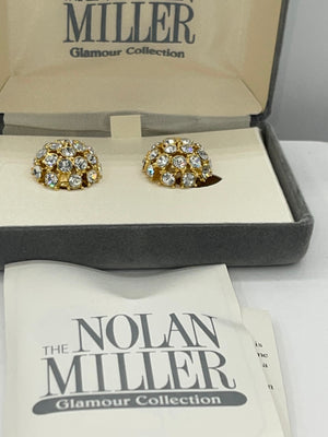 Vintage Designer Nolan Miller Clip On Earrings  Clear  Cluster Crystals Beautiful New in Box Rita Hayworth Model Rare