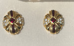 Vintage Designer Nolan Miller Clip On Earrings Bordeaux Faux Garnet & Crystals New in Box