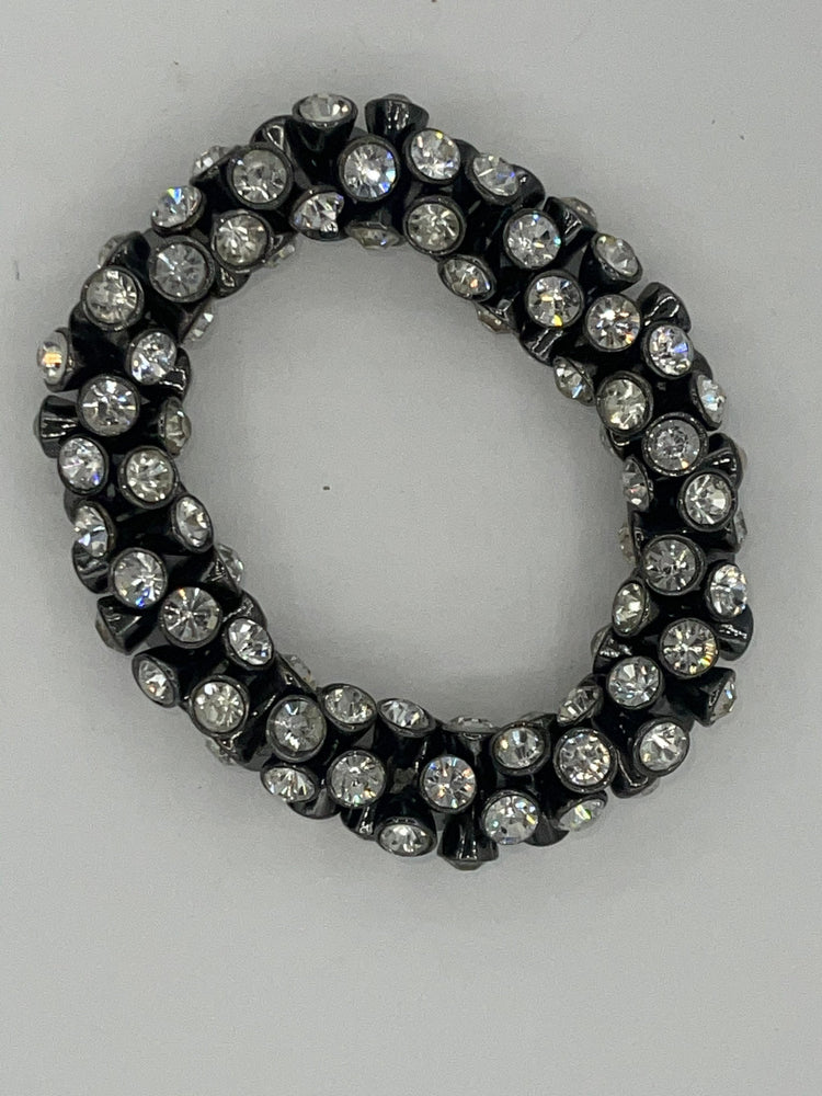 Vintage Sterling Rhinestones Bracelet Wide - Thick Chunky Statement Cocktail / Costume Parties