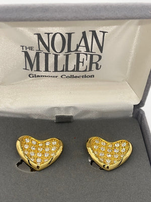 Vintage Designer Nolan Miller Clip On Earrings pave Crystal Hearts New in Box