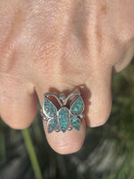 Vintage Native American Turquoise Inlaid Ring Sandcast Sterling Silver 925 Southwestern Indian Size 7