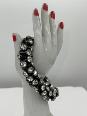 Vintage Sterling Rhinestones Bracelet Wide - Thick Chunky Statement Cocktail / Costume Parties