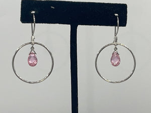 Vintage Sterling Silver Pink Teardrop CZ’s Dangle Circle Earrings Designer Ross Simons