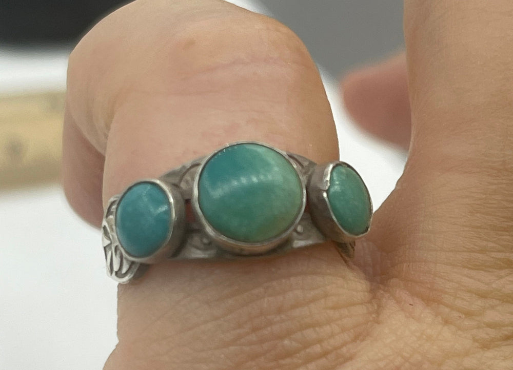 Vintage Native American Indian Sterling Silver Turquoise Gemstone Ring Split Band Fred Harvey Era Southwestern Size 5