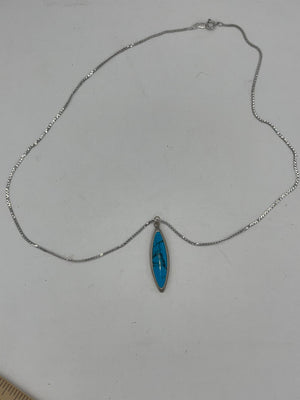 Vintage Turquoise Pendant Sterling Silver 925 Southwestern w Chain Necklace