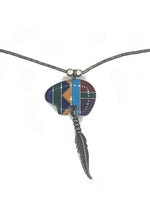 Beautiful Native American Indian Inlaid w gemstones Bear Pendant w Feather Liquid Silver Necklace Zuni Southwestern