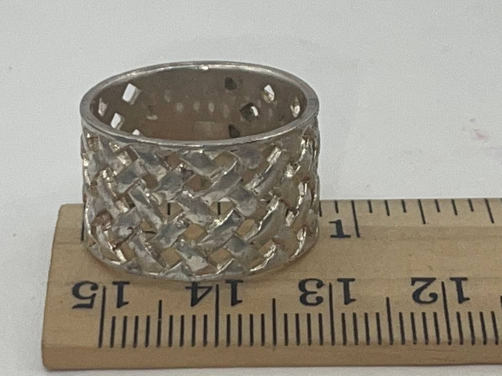 Vintage Extra Wide Lattice Band Sterling Silver 925 Size 8.5 Braided